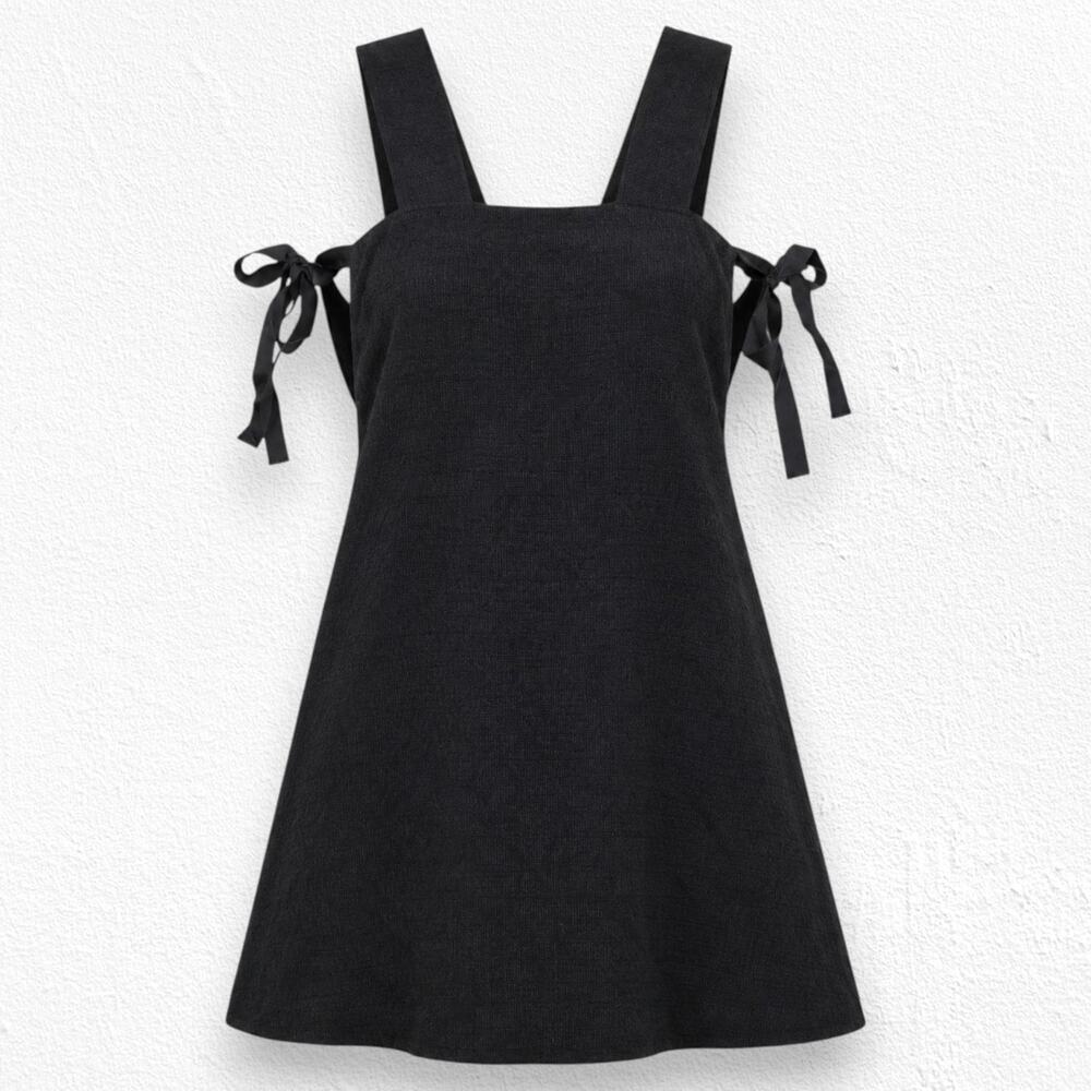 Madewell Black Cotton Jacquard Starlight Side-Tie Mini Dress Size XS NWT G6080